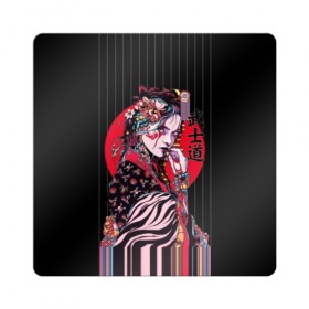 Магнит виниловый Квадрат с принтом Гейша в Новосибирске, полимерный материал с магнитным слоем | размер 9*9 см, закругленные углы | beauty | black | bright | character | cool | decorations | flowers | geisha | girl | hairstyle | japan | kimon | lines | red | stripes | woman | young | девушка | женщина | иероглиф | кимоно | красный | красотка | круто | линии | молодая | полосы 