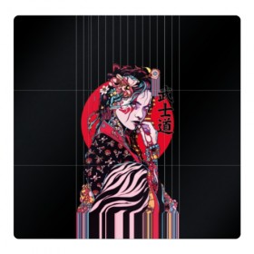 Магнитный плакат 3Х3 с принтом Гейша в Новосибирске, Полимерный материал с магнитным слоем | 9 деталей размером 9*9 см | beauty | black | bright | character | cool | decorations | flowers | geisha | girl | hairstyle | japan | kimon | lines | red | stripes | woman | young | девушка | женщина | иероглиф | кимоно | красный | красотка | круто | линии | молодая | полосы 