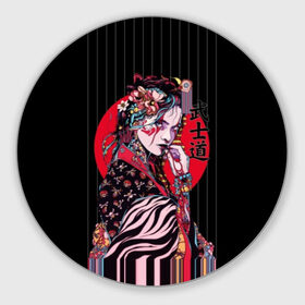 Коврик для мышки круглый с принтом Гейша в Новосибирске, резина и полиэстер | круглая форма, изображение наносится на всю лицевую часть | Тематика изображения на принте: beauty | black | bright | character | cool | decorations | flowers | geisha | girl | hairstyle | japan | kimon | lines | red | stripes | woman | young | девушка | женщина | иероглиф | кимоно | красный | красотка | круто | линии | молодая | полосы 