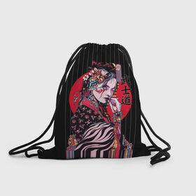Рюкзак-мешок 3D с принтом Гейша в Новосибирске, 100% полиэстер | плотность ткани — 200 г/м2, размер — 35 х 45 см; лямки — толстые шнурки, застежка на шнуровке, без карманов и подкладки | beauty | black | bright | character | cool | decorations | flowers | geisha | girl | hairstyle | japan | kimon | lines | red | stripes | woman | young | девушка | женщина | иероглиф | кимоно | красный | красотка | круто | линии | молодая | полосы 