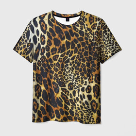 Мужская футболка 3D с принтом Шкура леопарда в Новосибирске, 100% полиэфир | прямой крой, круглый вырез горловины, длина до линии бедер | animal | cheeky | dangerous | leopard | nature | pattern | predator | skin | spots | wild | дерзкий | дикий | животное | леопард | опасный | природа | пятна | узор | хищник