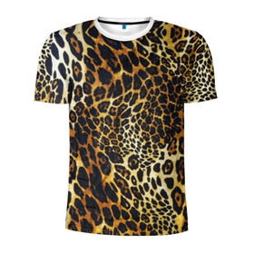 Мужская футболка 3D спортивная с принтом Шкура леопарда в Новосибирске, 100% полиэстер с улучшенными характеристиками | приталенный силуэт, круглая горловина, широкие плечи, сужается к линии бедра | Тематика изображения на принте: animal | cheeky | dangerous | leopard | nature | pattern | predator | skin | spots | wild | дерзкий | дикий | животное | леопард | опасный | природа | пятна | узор | хищник