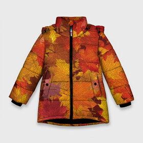 Зимняя куртка для девочек 3D с принтом Осенние листья в Новосибирске, ткань верха — 100% полиэстер; подклад — 100% полиэстер, утеплитель — 100% полиэстер. | длина ниже бедра, удлиненная спинка, воротник стойка и отстегивающийся капюшон. Есть боковые карманы с листочкой на кнопках, утяжки по низу изделия и внутренний карман на молнии. 

Предусмотрены светоотражающий принт на спинке, радужный светоотражающий элемент на пуллере молнии и на резинке для утяжки. | autumn | bright | flora | leaves | maple | nature | orange | plant | red | season | yellow | время года | желтый | клен | красный | листья | оранжевый | осень | природа | растение | сезон | флора | ярко