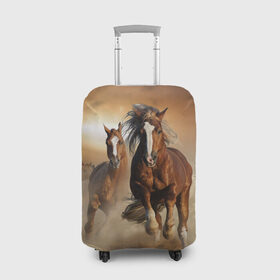 Чехол для чемодана 3D с принтом Бегущие лошади в Новосибирске, 86% полиэфир, 14% спандекс | двустороннее нанесение принта, прорези для ручек и колес | animal | color | dust | hooves | horse | mane | mustang | muzzle | nature | sky | speed | грива | животное | конь | копыта | лошадь | мустанг | небо | окрас | природа | пыль | скакун | скорость