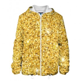Мужская куртка 3D с принтом Золотые блестки в Новосибирске, ткань верха — 100% полиэстер, подклад — флис | прямой крой, подол и капюшон оформлены резинкой с фиксаторами, два кармана без застежек по бокам, один большой потайной карман на груди. Карман на груди застегивается на липучку | bright | cool | glitter | gold | gold glitter | luxury | shine | sparkle | yellow | глиттер | желтый | золото | золотые блёстки | прикольно | роскошь | сверкать | сияние | ярко
