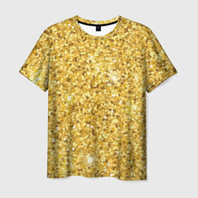 Мужская футболка 3D с принтом Золотые блестки в Новосибирске, 100% полиэфир | прямой крой, круглый вырез горловины, длина до линии бедер | Тематика изображения на принте: bright | cool | glitter | gold | gold glitter | luxury | shine | sparkle | yellow | глиттер | желтый | золото | золотые блёстки | прикольно | роскошь | сверкать | сияние | ярко