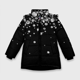 Зимняя куртка для девочек 3D с принтом Бриллианты в Новосибирске, ткань верха — 100% полиэстер; подклад — 100% полиэстер, утеплитель — 100% полиэстер. | длина ниже бедра, удлиненная спинка, воротник стойка и отстегивающийся капюшон. Есть боковые карманы с листочкой на кнопках, утяжки по низу изделия и внутренний карман на молнии. 

Предусмотрены светоотражающий принт на спинке, радужный светоотражающий элемент на пуллере молнии и на резинке для утяжки. | black | cut | diamond | gem | glitter | jewel | luxury | shine | white | алмаз | белый | блеск | бриллиант | диамант | драгоценность | драгоценный камень | люкс | огранка | роскошь | сияние | черный
