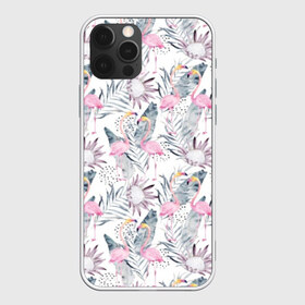 Чехол для iPhone 12 Pro Max с принтом Фламинго в Новосибирске, Силикон |  | abstraction | beak | bird | fauna | feathers | flamingo | flora | flower | happiness | jungle | leaves | nature | pink | tropical | tropics | white | yellow | абстракция | белый | джунгли | желтый | клюв | листья | перья | природа | птица | розовый | счас