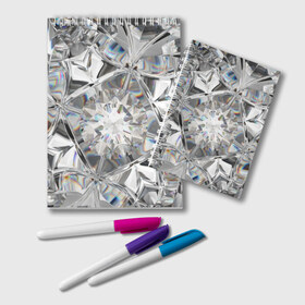Блокнот с принтом Бриллиантовый блеск в Новосибирске, 100% бумага | 48 листов, плотность листов — 60 г/м2, плотность картонной обложки — 250 г/м2. Листы скреплены удобной пружинной спиралью. Цвет линий — светло-серый
 | Тематика изображения на принте: cut | diamond | gem | glitter | jewel | kaleidoscope | luxury | shine | sparkle | white | алмаз | белый | блеск | бриллиант | диамант | драгоценность | драгоценный камень | калейдоскоп | люкс | огранка | роскошь | сверкать | сияние