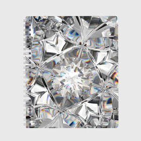 Тетрадь с принтом Бриллиантовый блеск в Новосибирске, 100% бумага | 48 листов, плотность листов — 60 г/м2, плотность картонной обложки — 250 г/м2. Листы скреплены сбоку удобной пружинной спиралью. Уголки страниц и обложки скругленные. Цвет линий — светло-серый
 | Тематика изображения на принте: cut | diamond | gem | glitter | jewel | kaleidoscope | luxury | shine | sparkle | white | алмаз | белый | блеск | бриллиант | диамант | драгоценность | драгоценный камень | калейдоскоп | люкс | огранка | роскошь | сверкать | сияние