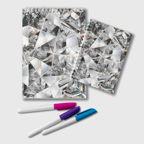 Блокнот с принтом Бриллиантовый блеск в Новосибирске, 100% бумага | 48 листов, плотность листов — 60 г/м2, плотность картонной обложки — 250 г/м2. Листы скреплены удобной пружинной спиралью. Цвет линий — светло-серый
 | Тематика изображения на принте: cut | diamond | gem | glitter | jewel | kaleidoscope | luxury | shine | sparkle | white | алмаз | белый | блеск | бриллиант | диамант | драгоценность | драгоценный камень | калейдоскоп | люкс | огранка | роскошь | сверкать | сияние