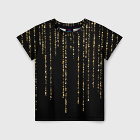 Детская футболка 3D с принтом Золотой глиттер в Новосибирске, 100% гипоаллергенный полиэфир | прямой крой, круглый вырез горловины, длина до линии бедер, чуть спущенное плечо, ткань немного тянется | black | christmas | confetti | decoration | garland | glitter | gold | holiday | lines | new year | rain | shimmer | shining | sparkle | блеск | блёстки | гирлянда | глиттер | дождь | золото | конфетти | линии | мерцание | новый год | праздник | рождество