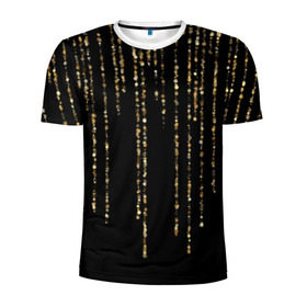 Мужская футболка 3D спортивная с принтом Золотой глиттер в Новосибирске, 100% полиэстер с улучшенными характеристиками | приталенный силуэт, круглая горловина, широкие плечи, сужается к линии бедра | Тематика изображения на принте: black | christmas | confetti | decoration | garland | glitter | gold | holiday | lines | new year | rain | shimmer | shining | sparkle | блеск | блёстки | гирлянда | глиттер | дождь | золото | конфетти | линии | мерцание | новый год | праздник | рождество