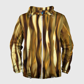 Мужская ветровка 3D с принтом Золотые волны в Новосибирске, 100% полиэстер | подол и капюшон оформлены резинкой с фиксаторами, два кармана без застежек по бокам, один потайной карман на груди | Тематика изображения на принте: abstraction | cool | glitter | gold | lines | luxury | metal | ribbons | shine | texture | абстракция | блеск | волны | золото | круто | ленты | линии | металл | прикольно | роскошь | сиять | текстура