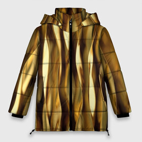 Женская зимняя куртка 3D с принтом Золотые волны в Новосибирске, верх — 100% полиэстер; подкладка — 100% полиэстер; утеплитель — 100% полиэстер | длина ниже бедра, силуэт Оверсайз. Есть воротник-стойка, отстегивающийся капюшон и ветрозащитная планка. 

Боковые карманы с листочкой на кнопках и внутренний карман на молнии | abstraction | cool | glitter | gold | lines | luxury | metal | ribbons | shine | texture | абстракция | блеск | волны | золото | круто | ленты | линии | металл | прикольно | роскошь | сиять | текстура