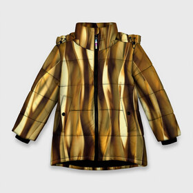 Зимняя куртка для девочек 3D с принтом Золотые волны в Новосибирске, ткань верха — 100% полиэстер; подклад — 100% полиэстер, утеплитель — 100% полиэстер. | длина ниже бедра, удлиненная спинка, воротник стойка и отстегивающийся капюшон. Есть боковые карманы с листочкой на кнопках, утяжки по низу изделия и внутренний карман на молнии. 

Предусмотрены светоотражающий принт на спинке, радужный светоотражающий элемент на пуллере молнии и на резинке для утяжки. | abstraction | cool | glitter | gold | lines | luxury | metal | ribbons | shine | texture | абстракция | блеск | волны | золото | круто | ленты | линии | металл | прикольно | роскошь | сиять | текстура