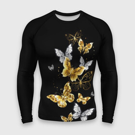Мужской рашгард 3D с принтом Золотые бабочки в Новосибирске,  |  | Тематика изображения на принте: airy | black | butterfly | cool | cute | flight | flit | gold | insect | magical | white | wings | yellow | бабочка | белый | воздушный | волшебный | желтый | золото | крылья | милый | насекомое | полёт | порхать | прикольный | черный