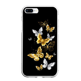 Чехол для iPhone 7Plus/8 Plus матовый с принтом Золотые бабочки в Новосибирске, Силикон | Область печати: задняя сторона чехла, без боковых панелей | Тематика изображения на принте: airy | black | butterfly | cool | cute | flight | flit | gold | insect | magical | white | wings | yellow | бабочка | белый | воздушный | волшебный | желтый | золото | крылья | милый | насекомое | полёт | порхать | прикольный | черный