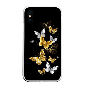 Чехол для iPhone XS Max матовый с принтом Золотые бабочки в Новосибирске, Силикон | Область печати: задняя сторона чехла, без боковых панелей | airy | black | butterfly | cool | cute | flight | flit | gold | insect | magical | white | wings | yellow | бабочка | белый | воздушный | волшебный | желтый | золото | крылья | милый | насекомое | полёт | порхать | прикольный | черный