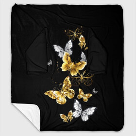 Плед с рукавами с принтом Золотые бабочки в Новосибирске, 100% полиэстер | Закругленные углы, все края обработаны. Ткань не мнется и не растягивается. Размер 170*145 | airy | black | butterfly | cool | cute | flight | flit | gold | insect | magical | white | wings | yellow | бабочка | белый | воздушный | волшебный | желтый | золото | крылья | милый | насекомое | полёт | порхать | прикольный | черный