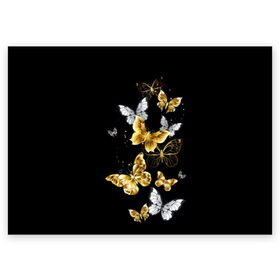 Поздравительная открытка с принтом Золотые бабочки в Новосибирске, 100% бумага | плотность бумаги 280 г/м2, матовая, на обратной стороне линовка и место для марки
 | airy | black | butterfly | cool | cute | flight | flit | gold | insect | magical | white | wings | yellow | бабочка | белый | воздушный | волшебный | желтый | золото | крылья | милый | насекомое | полёт | порхать | прикольный | черный