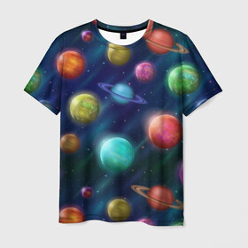 Мужская футболка 3D с принтом Планеты в Новосибирске, 100% полиэфир | прямой крой, круглый вырез горловины, длина до линии бедер | nasa | вселенная | галактика | звезды | космос | наса | планеты | сияние | скафандр