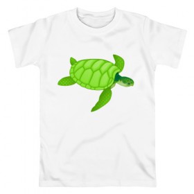 Мужская футболка хлопок с принтом Черепаха. в Новосибирске, 100% хлопок | прямой крой, круглый вырез горловины, длина до линии бедер, слегка спущенное плечо. | большая | живность | животные | зелёная | море | морская | природа | черепаха