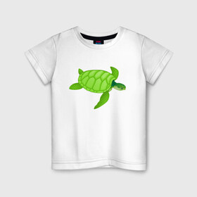 Детская футболка хлопок с принтом Черепаха. в Новосибирске, 100% хлопок | круглый вырез горловины, полуприлегающий силуэт, длина до линии бедер | большая | живность | животные | зелёная | море | морская | природа | черепаха