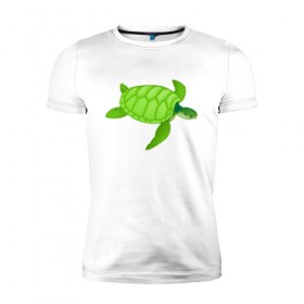 Мужская футболка премиум с принтом Черепаха. в Новосибирске, 92% хлопок, 8% лайкра | приталенный силуэт, круглый вырез ворота, длина до линии бедра, короткий рукав | большая | живность | животные | зелёная | море | морская | природа | черепаха