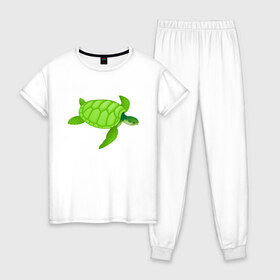 Женская пижама хлопок с принтом Черепаха. в Новосибирске, 100% хлопок | брюки и футболка прямого кроя, без карманов, на брюках мягкая резинка на поясе и по низу штанин | большая | живность | животные | зелёная | море | морская | природа | черепаха
