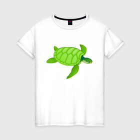 Женская футболка хлопок с принтом Черепаха. в Новосибирске, 100% хлопок | прямой крой, круглый вырез горловины, длина до линии бедер, слегка спущенное плечо | большая | живность | животные | зелёная | море | морская | природа | черепаха