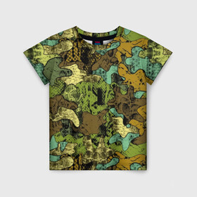 Детская футболка 3D с принтом Камуфляж в Новосибирске, 100% гипоаллергенный полиэфир | прямой крой, круглый вырез горловины, длина до линии бедер, чуть спущенное плечо, ткань немного тянется | abstraction | army | art | background | blue | camouflage | clothing | color | green | marsh | pattern | snake | stencil | uniform | абстракция | армия | арт | болотный | зеленый | змея | камуфляж | одежда | трафарет | узор | униформа | фон | цв