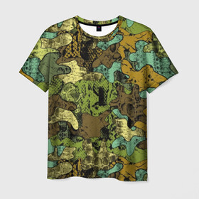 Мужская футболка 3D с принтом Камуфляж в Новосибирске, 100% полиэфир | прямой крой, круглый вырез горловины, длина до линии бедер | abstraction | army | art | background | blue | camouflage | clothing | color | green | marsh | pattern | snake | stencil | uniform | абстракция | армия | арт | болотный | зеленый | змея | камуфляж | одежда | трафарет | узор | униформа | фон | цв