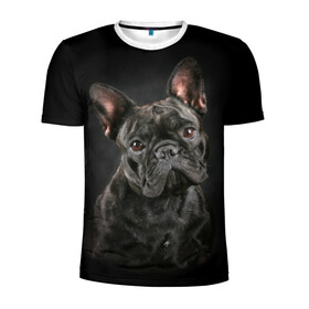 Мужская футболка 3D спортивная с принтом Французский бульдог в Новосибирске, 100% полиэстер с улучшенными характеристиками | приталенный силуэт, круглая горловина, широкие плечи, сужается к линии бедра | Тематика изображения на принте: animal | background | beast | black | breed | bulldog | cool | cute | dog | ears | french | jaw | look | muzzle | portrait | wool | бульдог | взгляд | животное | зверь | милый | пёс | порода | портрет | прикольно | псина | собака | уши | фон | фра