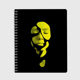 Тетрадь с принтом Креативный макияж в Новосибирске, 100% бумага | 48 листов, плотность листов — 60 г/м2, плотность картонной обложки — 250 г/м2. Листы скреплены сбоку удобной пружинной спиралью. Уголки страниц и обложки скругленные. Цвет линий — светло-серый
 | Тематика изображения на принте: abstraction | art | black | color | cool | crea | creative | face | girl | green | lime | makeup | person | photo | portrait | style | woman | абстракция | арт | грим | девушка | женщина | зеленый | искусство | креативный | лицо | макияж | потрет | прикол