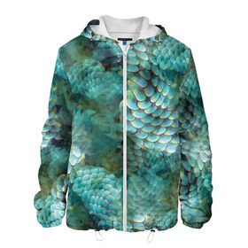 Мужская куртка 3D с принтом Чешуя русалки в Новосибирске, ткань верха — 100% полиэстер, подклад — флис | прямой крой, подол и капюшон оформлены резинкой с фиксаторами, два кармана без застежек по бокам, один большой потайной карман на груди. Карман на груди застегивается на липучку | blue | color | fish | gray | green | mermaid | neyad | pattern | scales | sea | siren | skin | turquoise | wallpaper | water | бирюзовый | вода | зеленый | кожа | море | неяда | обои | паттерн | русалка | рыба | серый | сирена | цвет | чешуя