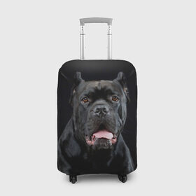 Чехол для чемодана 3D с принтом Черный кан - корсо в Новосибирске, 86% полиэфир, 14% спандекс | двустороннее нанесение принта, прорези для ручек и колес | Тематика изображения на принте: animal | background | beast | black | breed | can   corso | cool | cute | dog | ears | fangs | jaw | look | muzzle | portrait | tongue | wool | взгляд | животное | зверь | кан   корсо | клыки | милый | пёс | порода | портрет | прикольно | псина | 