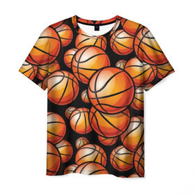 Мужская футболка 3D с принтом Баскетбольные мячи в Новосибирске, 100% полиэфир | прямой крой, круглый вырез горловины, длина до линии бедер | activity | ball | basketball | black | brightness | brown | circle | color | game | illustration | orange | sport | victory | yellow | активность | апельсиновый | баскетбол | желтый | игра | иллюстрация | коричневый | круг | мяч | оранжевый | победа | спо