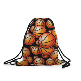 Рюкзак-мешок 3D с принтом Баскетбольные мячи в Новосибирске, 100% полиэстер | плотность ткани — 200 г/м2, размер — 35 х 45 см; лямки — толстые шнурки, застежка на шнуровке, без карманов и подкладки | Тематика изображения на принте: activity | ball | basketball | black | brightness | brown | circle | color | game | illustration | orange | sport | victory | yellow | активность | апельсиновый | баскетбол | желтый | игра | иллюстрация | коричневый | круг | мяч | оранжевый | победа | спо