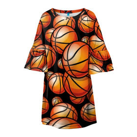 Детское платье 3D с принтом Баскетбольные мячи в Новосибирске, 100% полиэстер | прямой силуэт, чуть расширенный к низу. Круглая горловина, на рукавах — воланы | activity | ball | basketball | black | brightness | brown | circle | color | game | illustration | orange | sport | victory | yellow | активность | апельсиновый | баскетбол | желтый | игра | иллюстрация | коричневый | круг | мяч | оранжевый | победа | спо