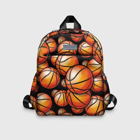 Детский рюкзак 3D с принтом Баскетбольные мячи в Новосибирске, 100% полиэстер | лямки с регулируемой длиной, сверху петелька, чтобы рюкзак можно было повесить на вешалку. Основное отделение закрывается на молнию, как и внешний карман. Внутри дополнительный карман. По бокам два дополнительных кармашка | activity | ball | basketball | black | brightness | brown | circle | color | game | illustration | orange | sport | victory | yellow | активность | апельсиновый | баскетбол | желтый | игра | иллюстрация | коричневый | круг | мяч | оранжевый | победа | спо