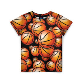 Детская футболка 3D с принтом Баскетбольные мячи в Новосибирске, 100% гипоаллергенный полиэфир | прямой крой, круглый вырез горловины, длина до линии бедер, чуть спущенное плечо, ткань немного тянется | activity | ball | basketball | black | brightness | brown | circle | color | game | illustration | orange | sport | victory | yellow | активность | апельсиновый | баскетбол | желтый | игра | иллюстрация | коричневый | круг | мяч | оранжевый | победа | спо