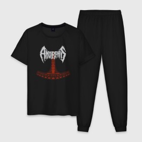 Мужская пижама хлопок с принтом Amorphis в Новосибирске, 100% хлопок | брюки и футболка прямого кроя, без карманов, на брюках мягкая резинка на поясе и по низу штанин
 | amorphis | death | death metal | folk | folk metal | logo | metal | progressive | rock | аморфис | метал | металл | музыка | рок | фолк