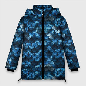 Женская зимняя куртка 3D с принтом Синяя чешуя в Новосибирске, верх — 100% полиэстер; подкладка — 100% полиэстер; утеплитель — 100% полиэстер | длина ниже бедра, силуэт Оверсайз. Есть воротник-стойка, отстегивающийся капюшон и ветрозащитная планка. 

Боковые карманы с листочкой на кнопках и внутренний карман на молнии | Тематика изображения на принте: blue | color | fish | gray | mermaid | neyad | pattern | scales | sea | shiny | siren | skin | turquoise | wallpaper | water | бирюзовый | блестящий | вода | кожа | море | неяда | обои | паттерн | русалка | рыба | серый | синий | сирена | цвет |