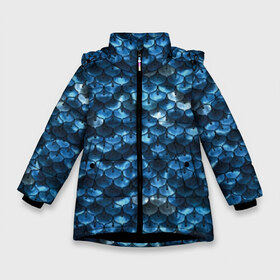 Зимняя куртка для девочек 3D с принтом Синяя чешуя в Новосибирске, ткань верха — 100% полиэстер; подклад — 100% полиэстер, утеплитель — 100% полиэстер. | длина ниже бедра, удлиненная спинка, воротник стойка и отстегивающийся капюшон. Есть боковые карманы с листочкой на кнопках, утяжки по низу изделия и внутренний карман на молнии. 

Предусмотрены светоотражающий принт на спинке, радужный светоотражающий элемент на пуллере молнии и на резинке для утяжки. | blue | color | fish | gray | mermaid | neyad | pattern | scales | sea | shiny | siren | skin | turquoise | wallpaper | water | бирюзовый | блестящий | вода | кожа | море | неяда | обои | паттерн | русалка | рыба | серый | синий | сирена | цвет |