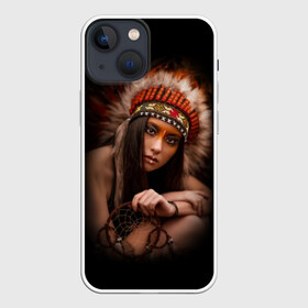 Чехол для iPhone 13 mini с принтом Индейская девушка в Новосибирске,  |  | american | beauty | body | costume | dark | ethnic | face | girl | hair | look | national | nature | race | shaman | взгляд | волосы | девушка | женщина | индейский | индейцы | кор | костюм | краснокожий | красный | красота | лицо | ловец снов | макияж | 