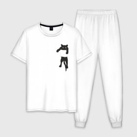 Мужская пижама хлопок с принтом Кися в кармане в Новосибирске, 100% хлопок | брюки и футболка прямого кроя, без карманов, на брюках мягкая резинка на поясе и по низу штанин
 | Тематика изображения на принте: cat | арт | животные | карман | кися | кот | кот в кармане | котенок | коты | кошка