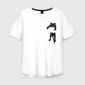 Мужская футболка хлопок Oversize с принтом Кися в кармане в Новосибирске, 100% хлопок | свободный крой, круглый ворот, “спинка” длиннее передней части | cat | арт | животные | карман | кися | кот | кот в кармане | котенок | коты | кошка