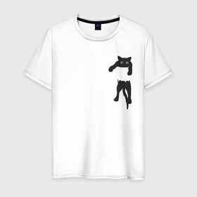 Мужская футболка хлопок с принтом Кися в кармане в Новосибирске, 100% хлопок | прямой крой, круглый вырез горловины, длина до линии бедер, слегка спущенное плечо. | Тематика изображения на принте: cat | арт | животные | карман | кися | кот | кот в кармане | котенок | коты | кошка
