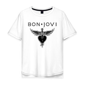 Мужская футболка хлопок Oversize с принтом Bon Jovi в Новосибирске, 100% хлопок | свободный крой, круглый ворот, “спинка” длиннее передней части | Тематика изображения на принте: bon jovi | альбом | арена | бон | бон джови | глэм | группа | джови | джон | метал | музыка | надпись | песни | поп | попрок | рок | рокер | смайл | солист | софт | стена | хард | хеви | хевиметал